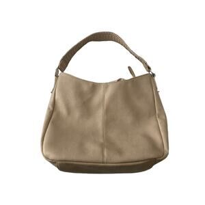 Chic Beige Faux Leather Shoulder Bag with Braided Strap – Large Tote Style
